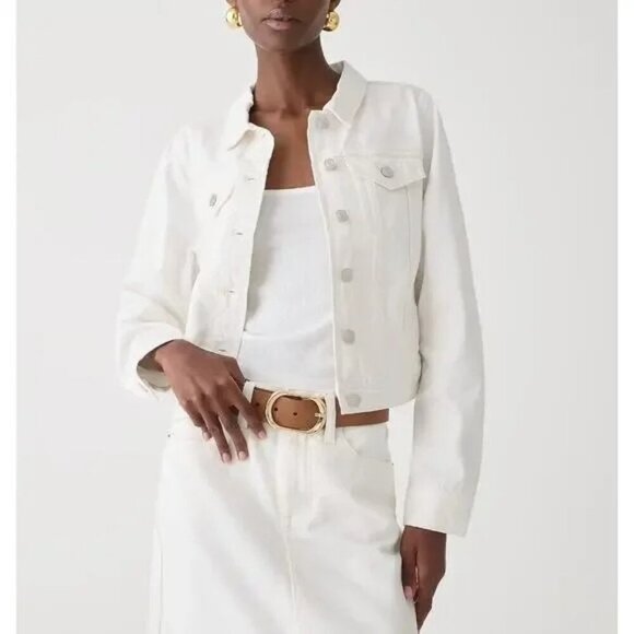 J. Crew New Classic Denim Jacket White Cropped Womens Preppy MinimalistSize XXL - Picture 1 of 7